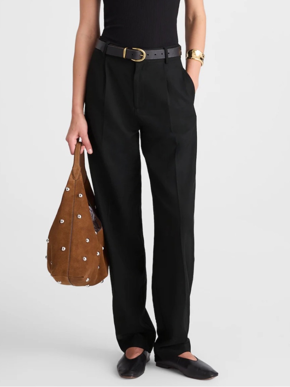 Madewell High Rise Barrel Leg Pants NWT Size 8 Black Pleated Full Length - Picture 2 of 12